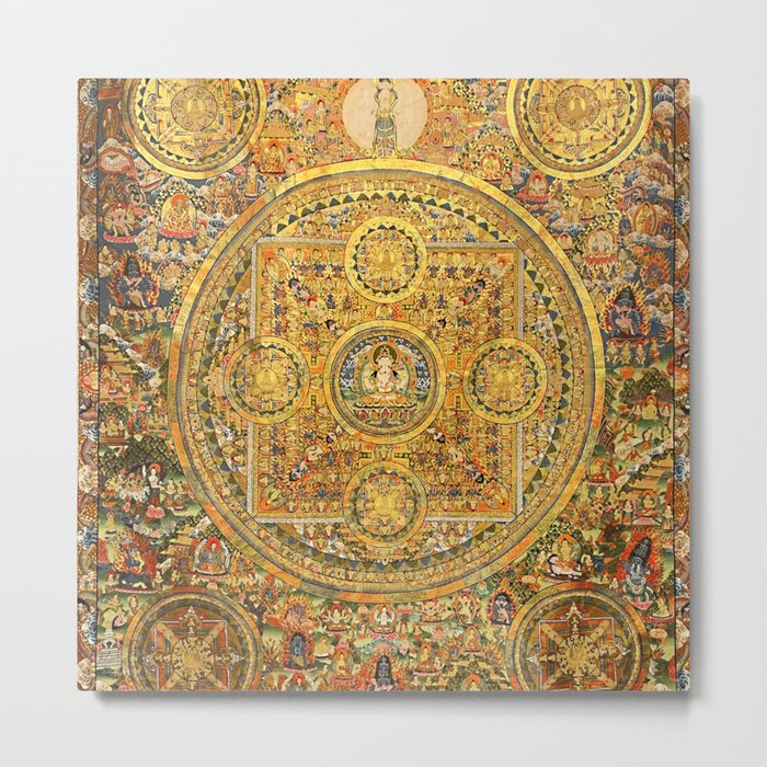 Buddhist Gold Avalokiteshvara Mandala Thangka Metal Print