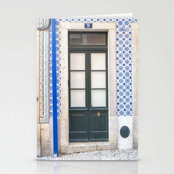 Three doors art print - Lisbon Alfama blue green azulejos - street and travel photography Stationery Cards