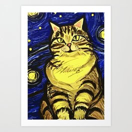 Starry Night Tabby Cat Van Gogh Art Print