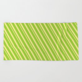 [ Thumbnail: Green & Tan Colored Lined/Striped Pattern Beach Towel ]