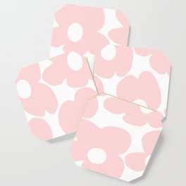 Large Baby Pink Retro Flowers on White Background #decor #society6 #buyart Coaster