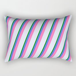 [ Thumbnail: Lavender, Green, Royal Blue & Hot Pink Colored Pattern of Stripes Rectangular Pillow ]