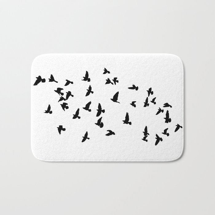 Flock of flying birds Bath Mat