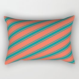 [ Thumbnail: Red & Dark Cyan Colored Lined Pattern Rectangular Pillow ]