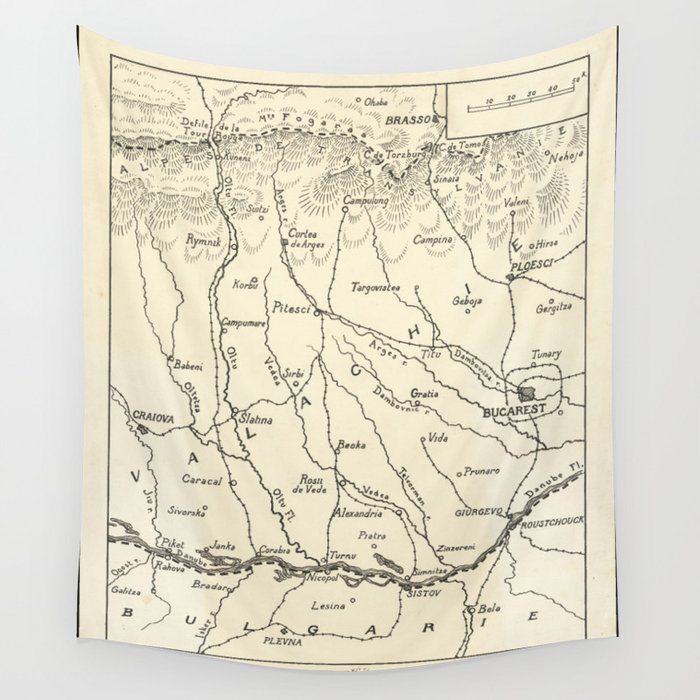 Hand drawn map of Romania in World War I 1917 Wall Tapestry by