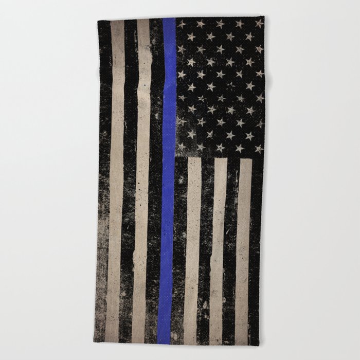 Thin Blue Line Police Flag First Responder USA Hero Beach Towel