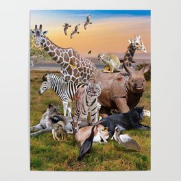 Desert African Animal Animals Group Scene Poster