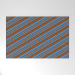 [ Thumbnail: Blue & Brown Colored Lined/Striped Pattern Welcome Mat ]