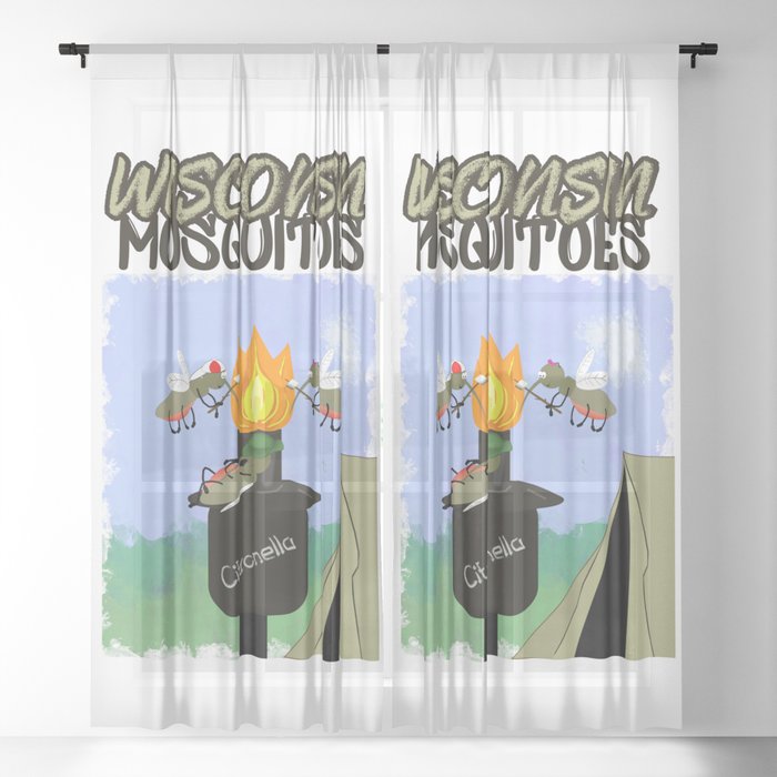 Wisconsin Mosquitoes Cartoon - Camping by Tiki Torch Sheer Curtain