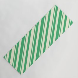 [ Thumbnail: Sea Green & Beige Colored Lines Pattern Yoga Mat ]