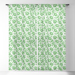 Two Kisses Collided Spring Green Lips Pattern On White Background Sheer Curtain