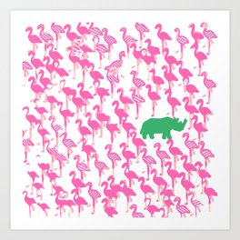 Flamingos and Friend Art Print