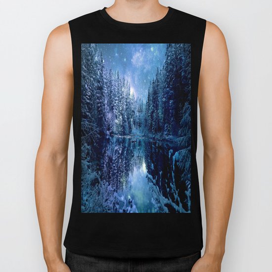 A Cold Winter's Night : Turquoise Teal Blue Winter Wonderland Biker Tank