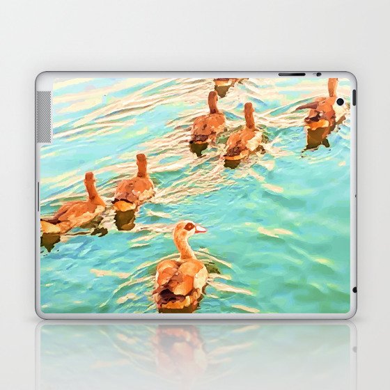 Ducks in the water,  duck, ducks,. swan, swans, sea, beach, summer, blue, bird, birds, swan, swans, spring,   Laptop & iPad Skin