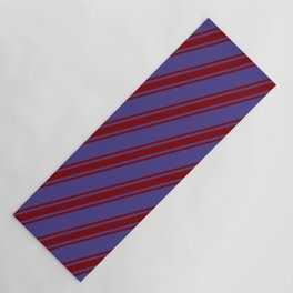 [ Thumbnail: Dark Slate Blue & Maroon Colored Striped Pattern Yoga Mat ]