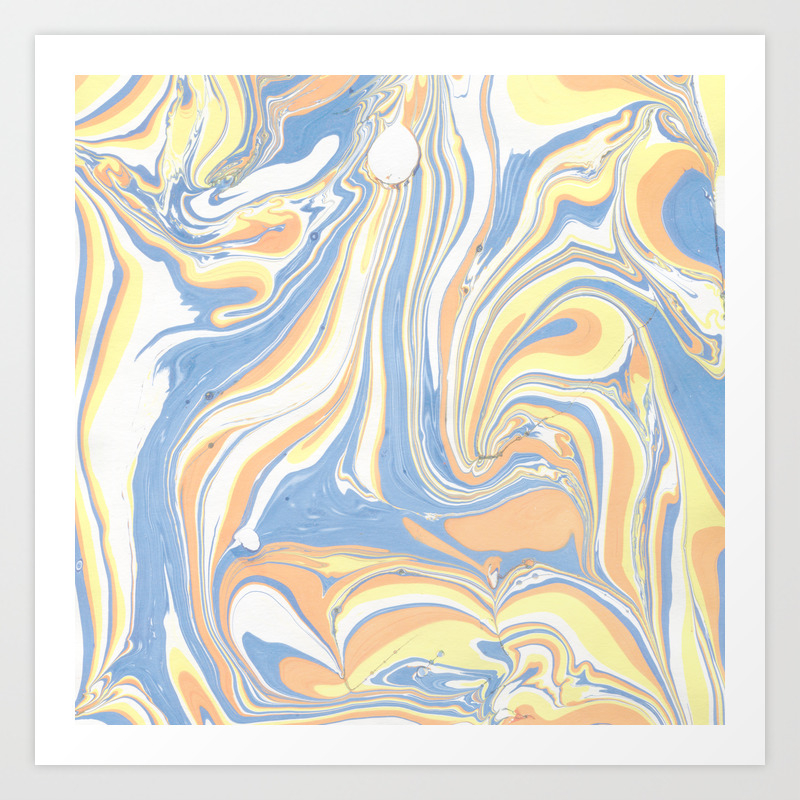Blush Yellow Orange Blue Abstract Watercolor Marble Art Print By