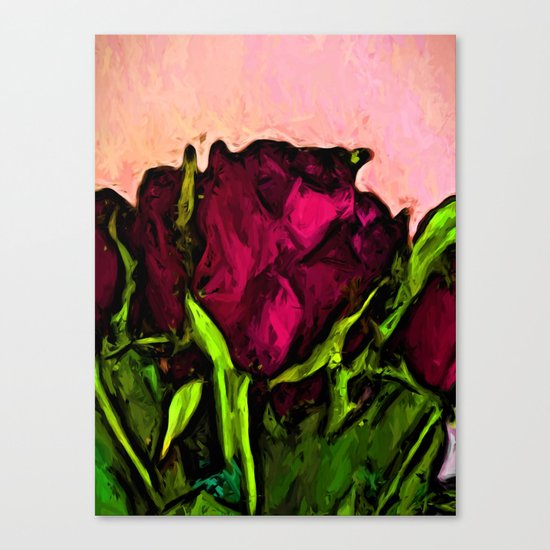 Red Rose with Green Leaves Canvas Print