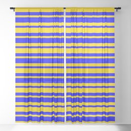 [ Thumbnail: Blue and Yellow Lined Pattern Sheer Curtain ]