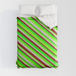 [ Thumbnail: Lime, Chartreuse, Light Grey & Dark Red Colored Stripes/Lines Pattern Comforter ]