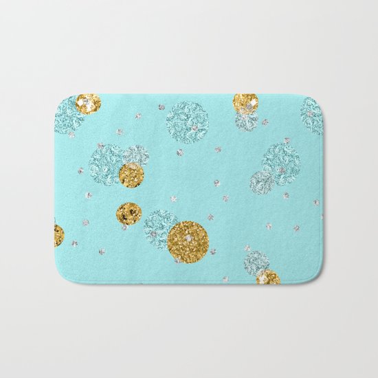 Treasures on aqua - Gold glitter polkadots on turquoise background Bath Mat