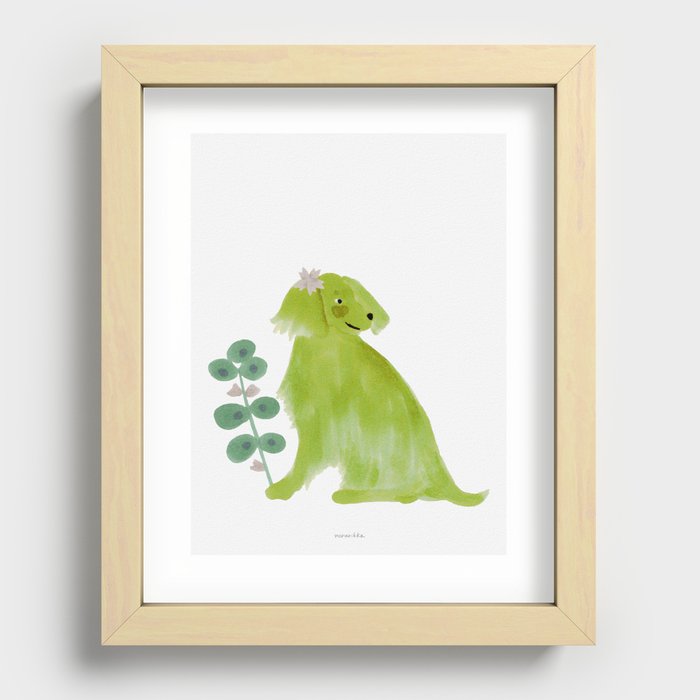 Charming Dog - Green and White Recessed Framed Print