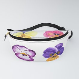 Colorful pansies collection watercolor painting Fanny Pack