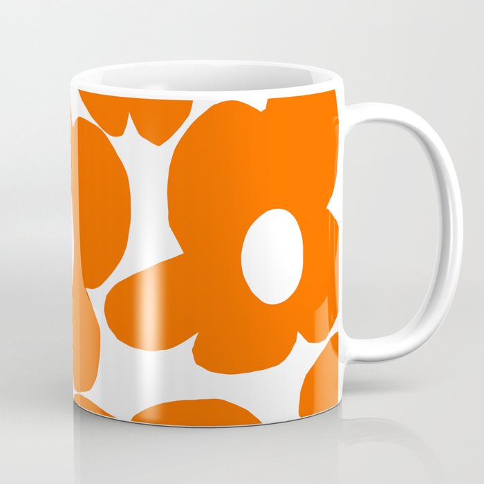 Orange Retro Flowers White Background #decor #society6 #buyart Coffee Mug