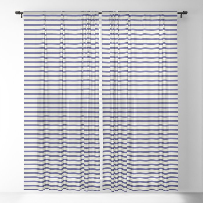 Midnight Blue & Beige Colored Striped Pattern Sheer Curtain