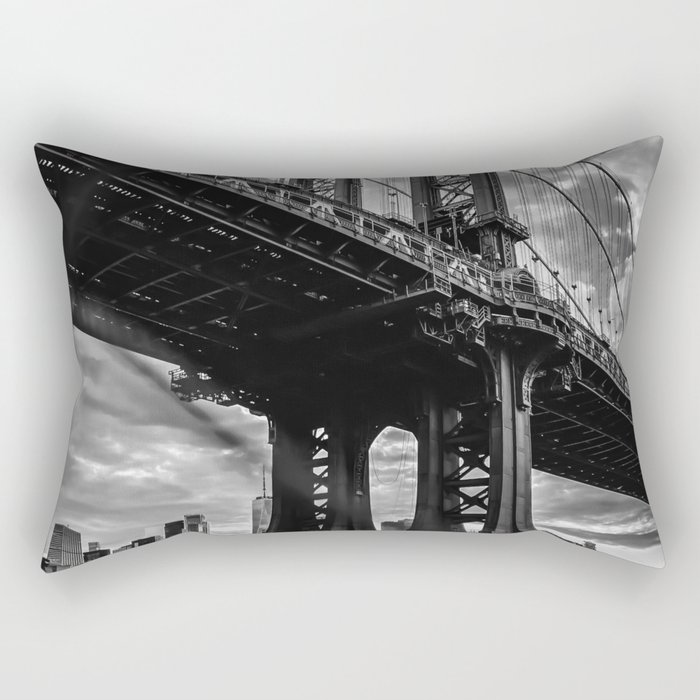 Manhattan Bridge in New York City black and white Rectangular Pillow