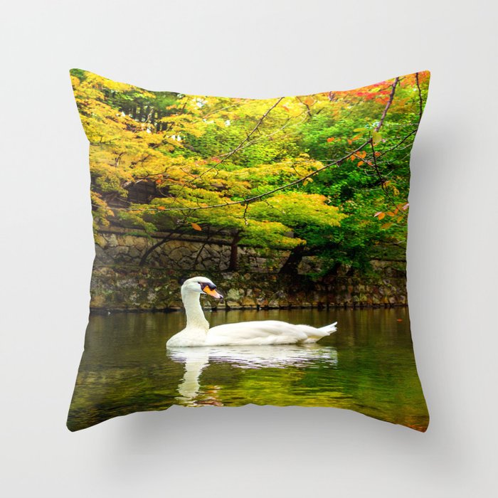 Autumn Swan Lake Throw Pillow