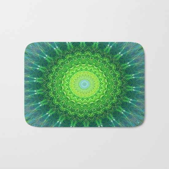 Glowing Green Ribbon Kaleidoscope Bath Mat