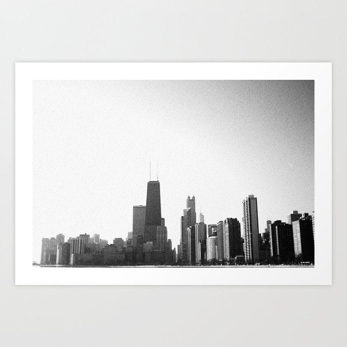 Distressed Chicago Skyline - Black & White Art Print