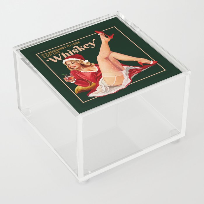 It's Beginning To Look A Lot Like Whiskey: Vintage Pinup Art Acrylic Box
