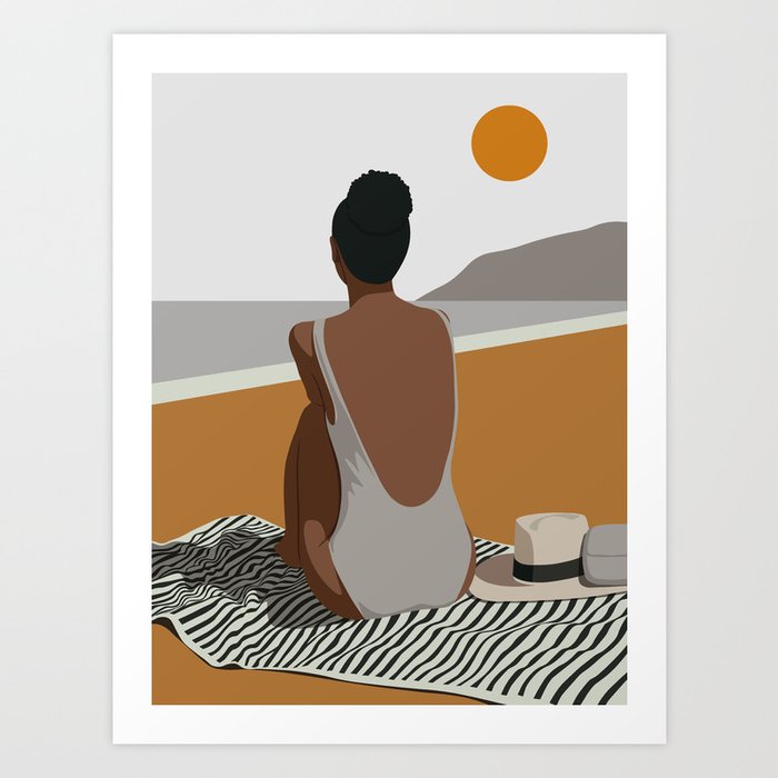 Black woman on the beach Art Print by TempleOfSummer | Society6