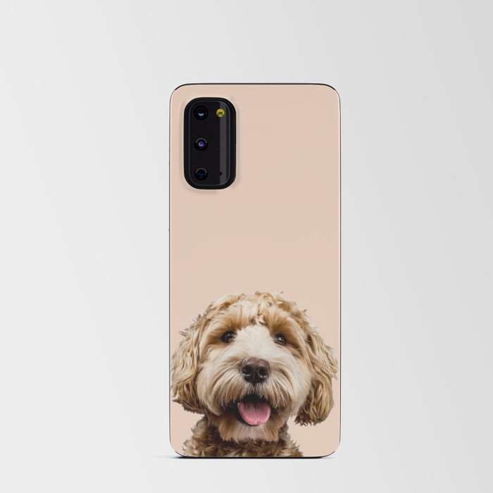Happy Goldendoodle on Pastel Pink Background Android Card Case