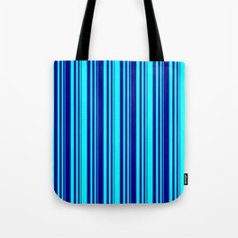 [ Thumbnail: Aqua & Dark Blue Colored Stripes/Lines Pattern Tote Bag ]