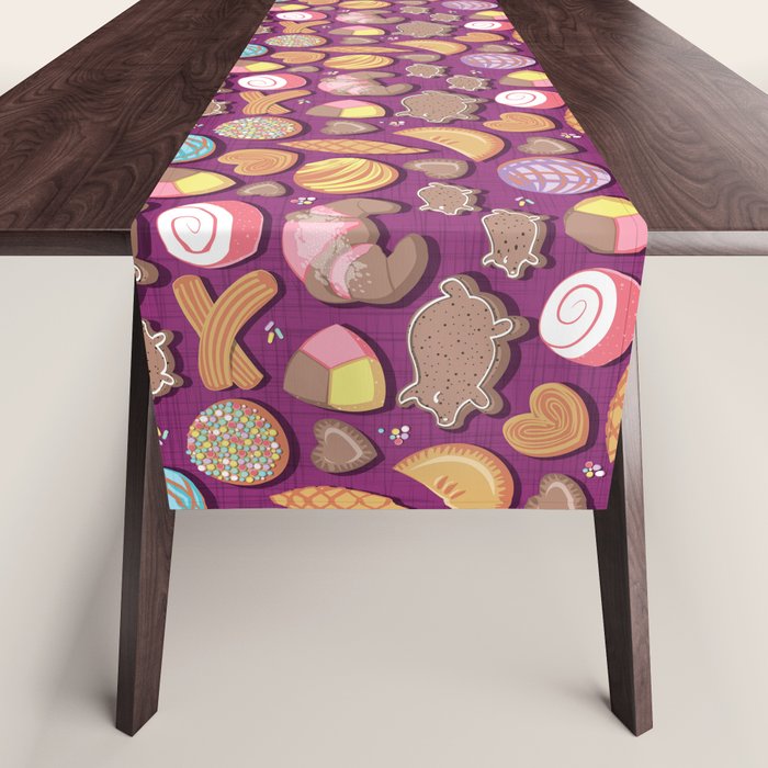 Mexican Sweet Bakery Frenzy // pink background // pastel colors pan dulce Table Runner by Selma