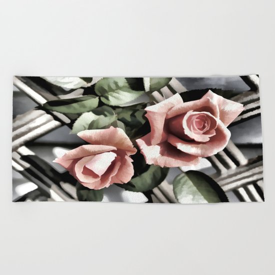 Pink Rose Garden - Painterly Beach Towel