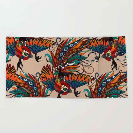 rooster ink beige Beach Towel