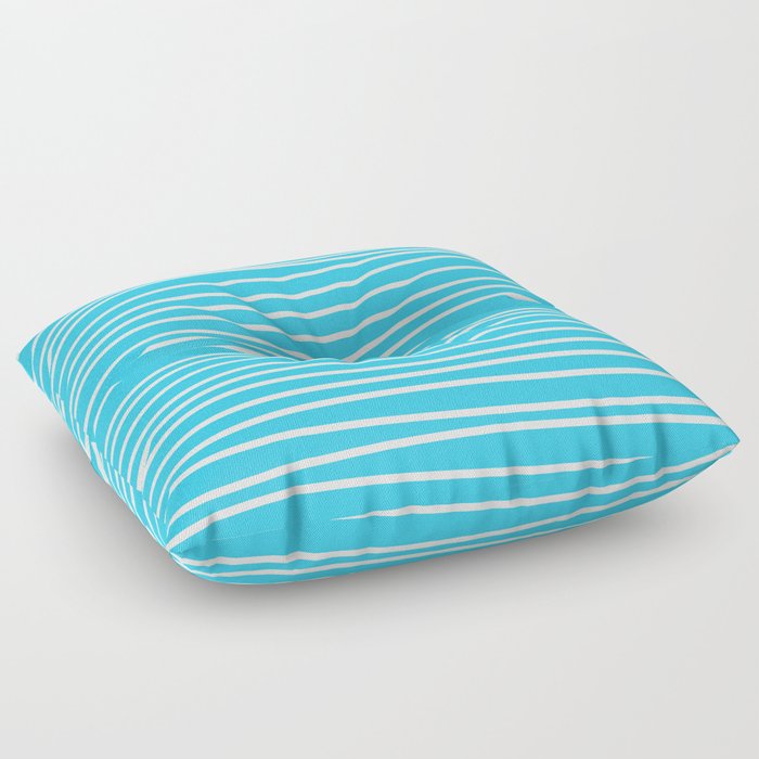 Simply small aqua and white handrawn stripes - horizontal - for your summer Floor Pillow
