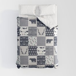 Camper antlers bears pattern minimal nursery basic navy mint grey white camping cabin chalet decor Comforter