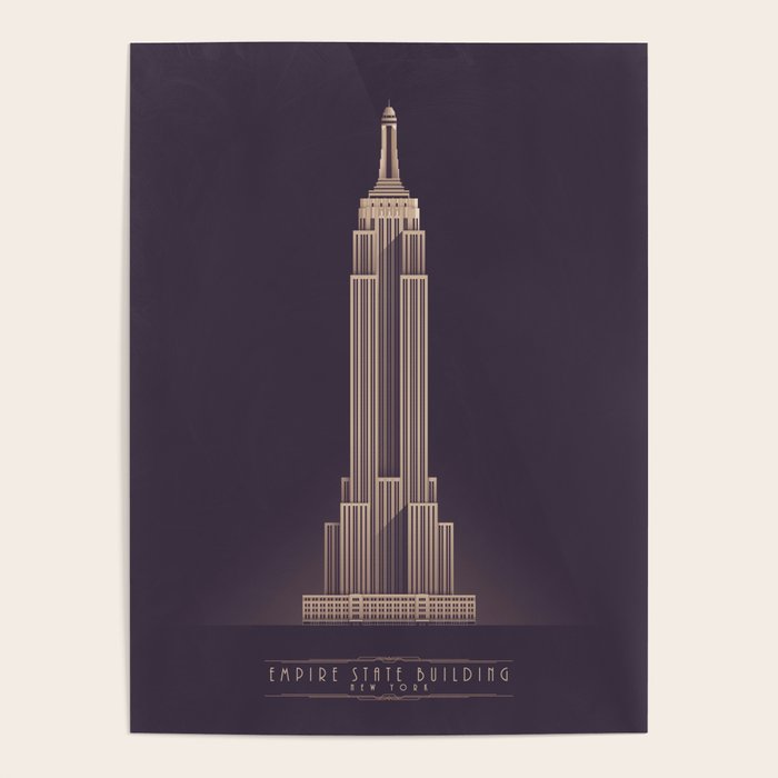 Empire State Building New York Art Deco Vintage Dark Poster By Neotokyo Society6