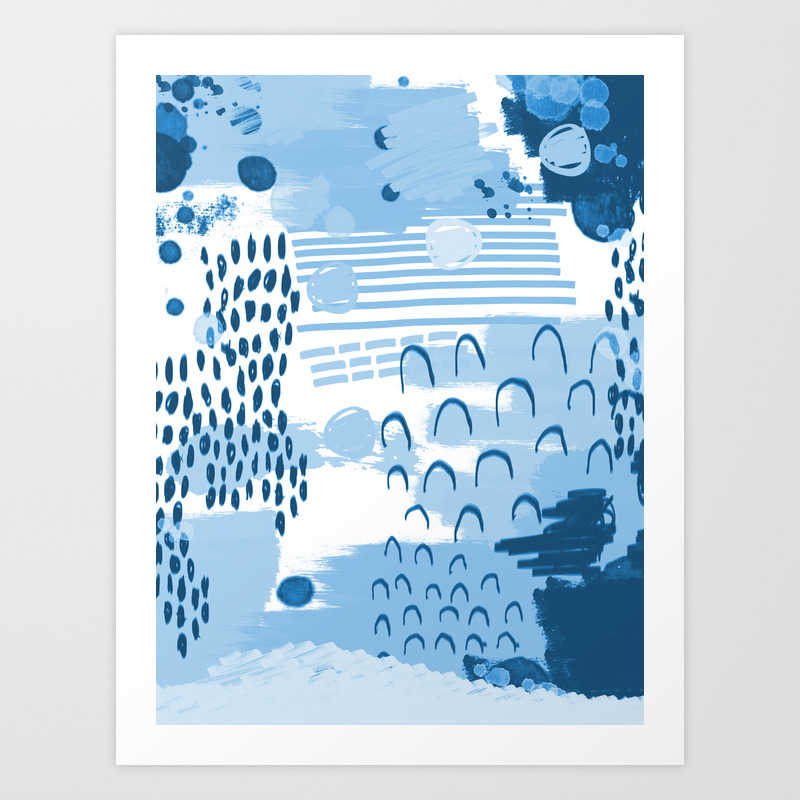 Yesta Abstract Painting Indigo Blue Dots Mark Making Canvas