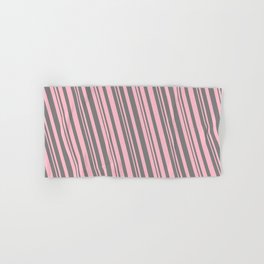 [ Thumbnail: Pink and Grey Colored Striped Pattern Hand & Bath Towel ]