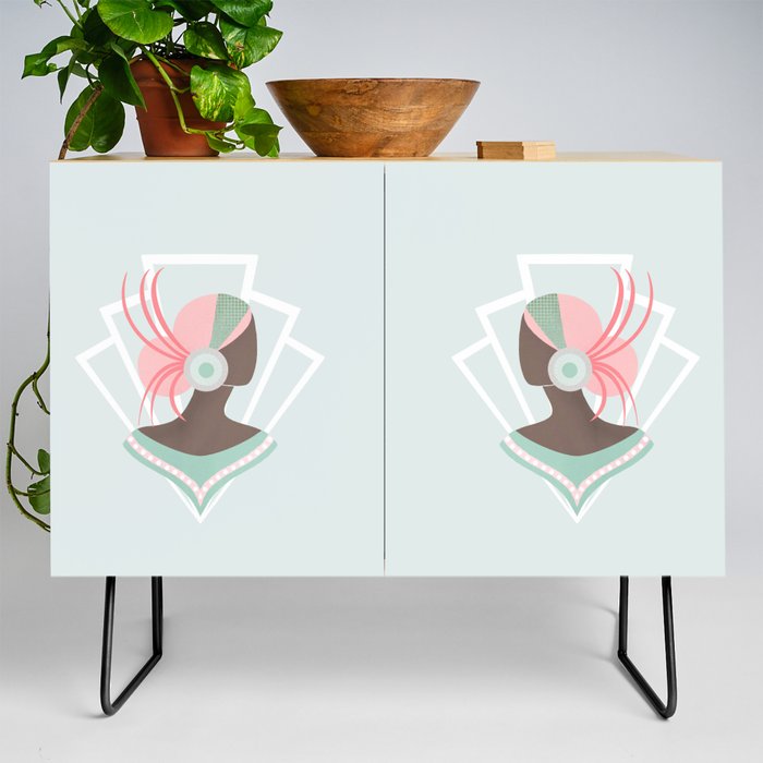 Art Deco lady with pink hair Credenza