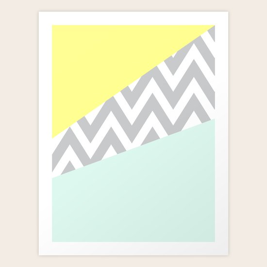 Mint & Yellow Chevron Color Block Art Print