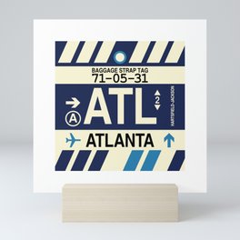 ATL Atlanta • Airport Code and Vintage Baggage Tag Design Mini Art Print