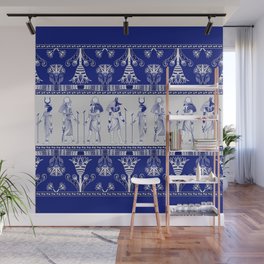 Egyptian Gods and Ornamental border - blue and grey Wall Mural