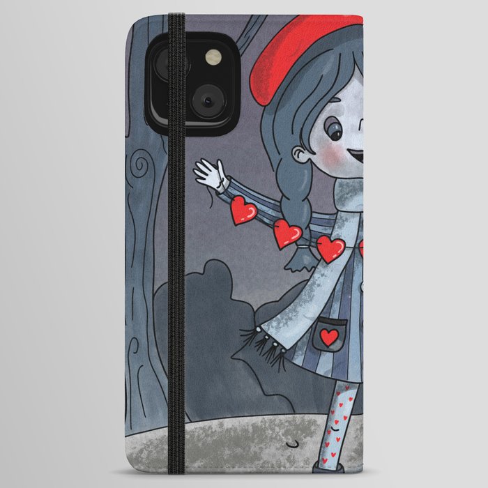 Girl with Dog Holding Heart Garland  iPhone Wallet Case