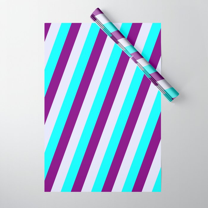 Aqua, Purple, and Lavender Colored Lined Pattern Wrapping Paper